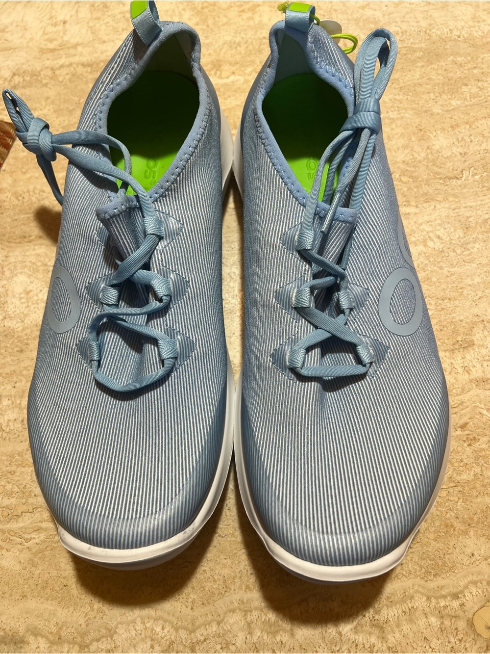 OOFOS Slip-On Sneakers in Light Blue with Green Accents - MSRP $139